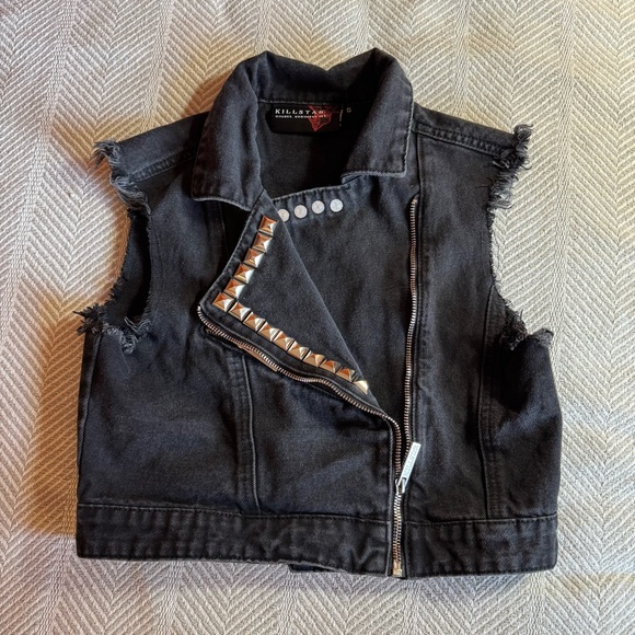 Killstar Crop Denim Vest Jacket, Goth Punk,‎ Black, Size S - Picture 5 of 8